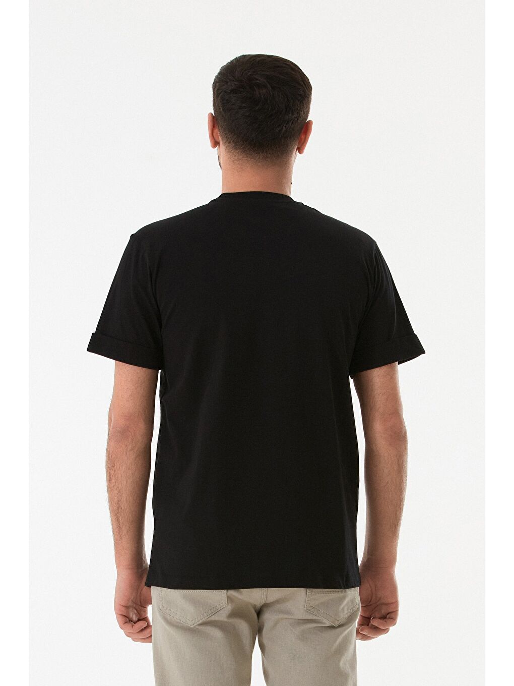 Siyah Dijital Baskı Bisiklet Yaka Tişört-3