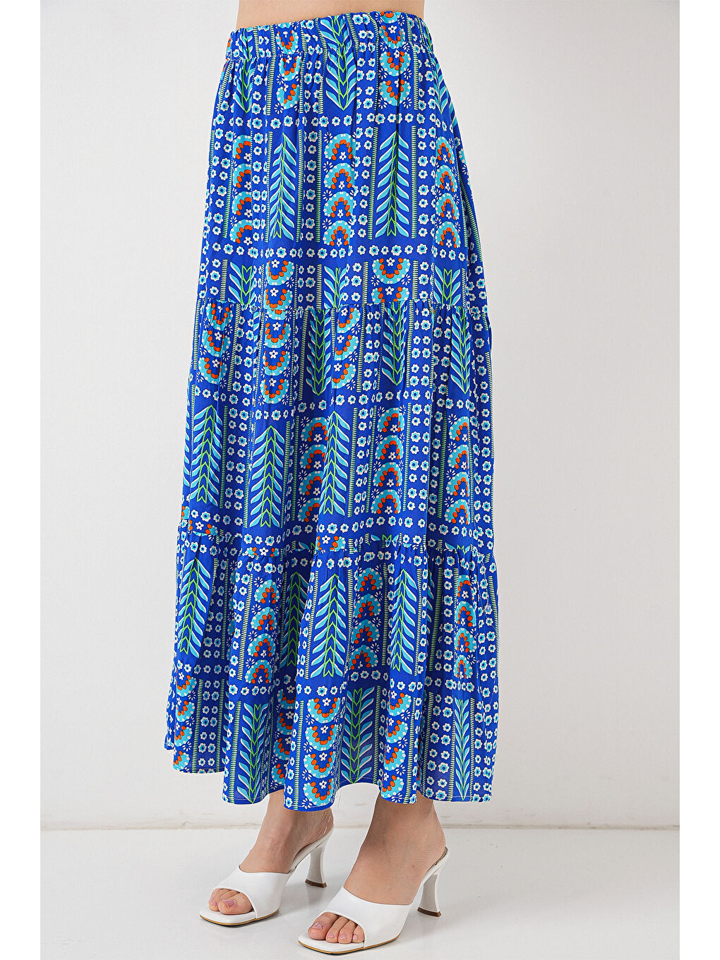 Mavi Kadın Desenli Uzun Etek 8053 - Saks-1