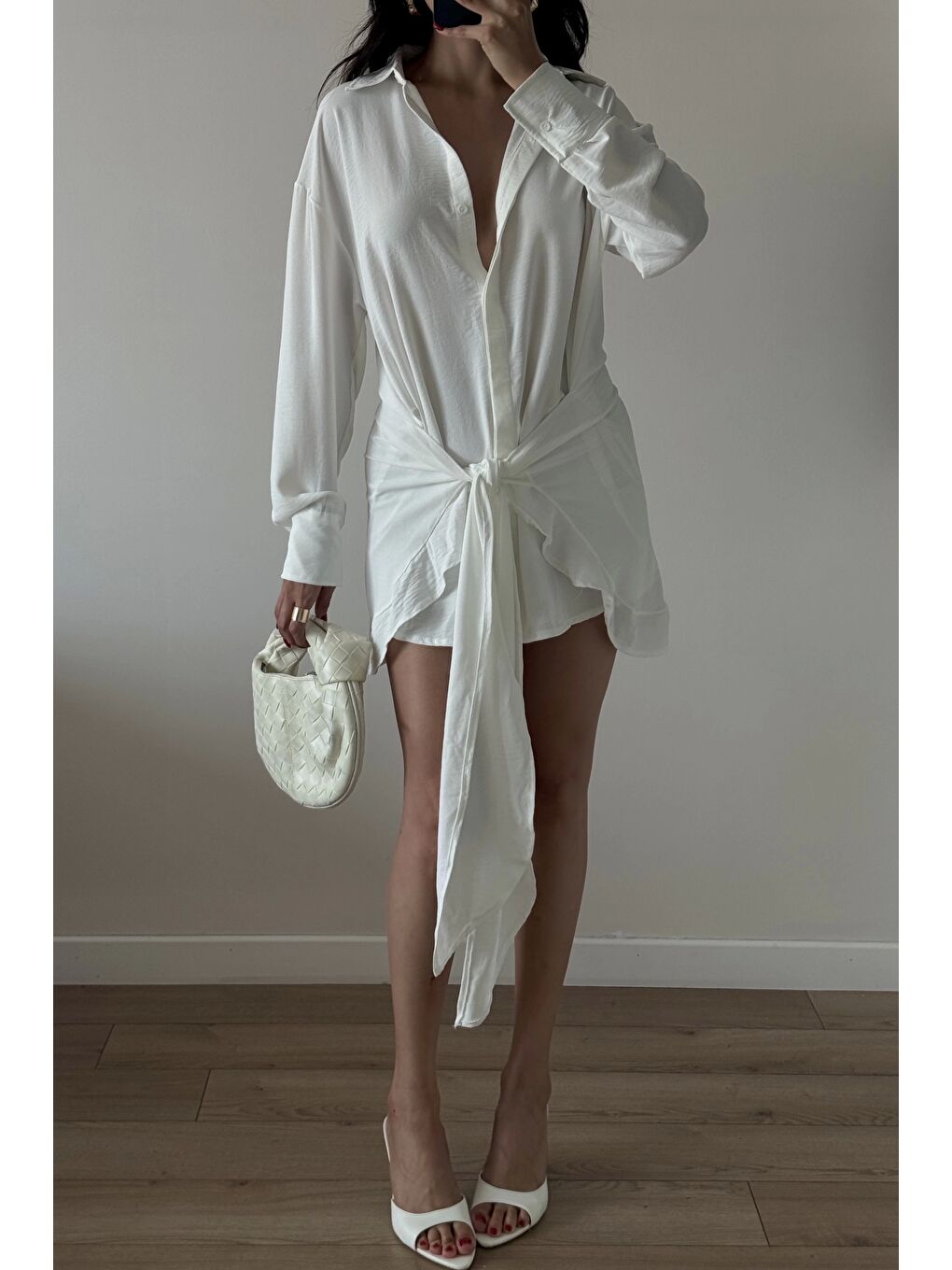 Kadın Beyaz Gömlek Elbise 458521-5