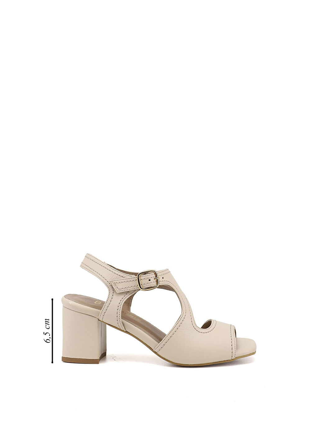 Bej Kadın YENİ BEJ Kalın Topuklu Arkası Açık Hakiki Deri Sandalet-1