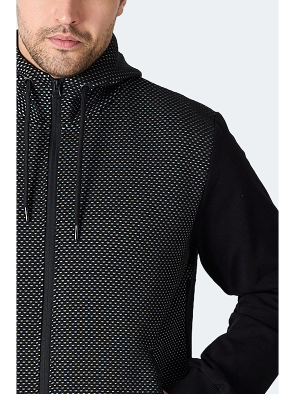 FLAME Erkek Kapüşonlu Cepli Siyah Sweatshırt-1