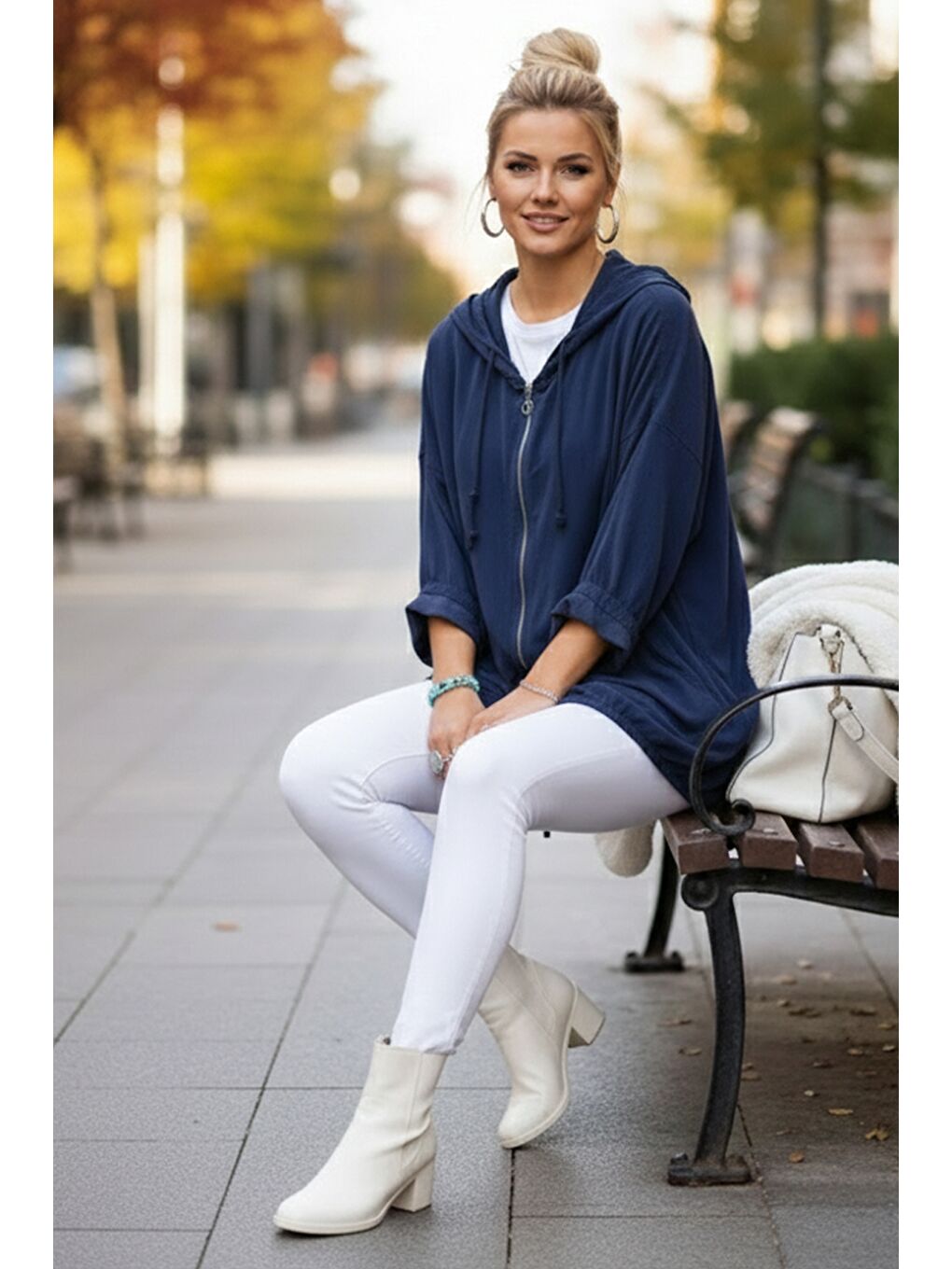 İtalyan Lacivert Kapüşonlu 3/4 Kol Fermuarlı Cepli Casual Pamuklu Dokuma Ceket 70 70-5