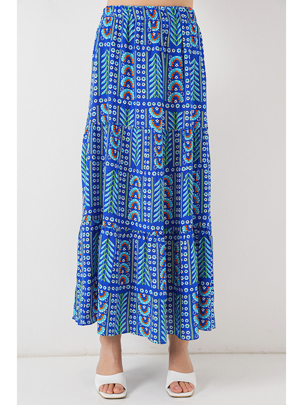 Mavi Kadın Desenli Uzun Etek 8053 - Saks-3