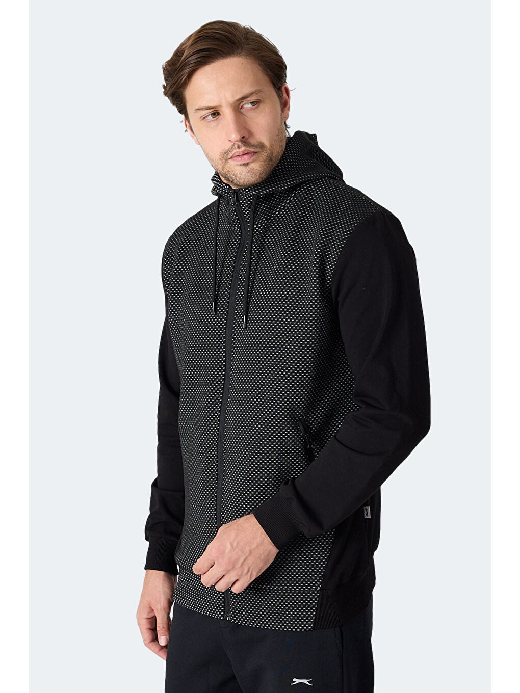 FLAME Erkek Kapüşonlu Cepli Siyah Sweatshırt-3