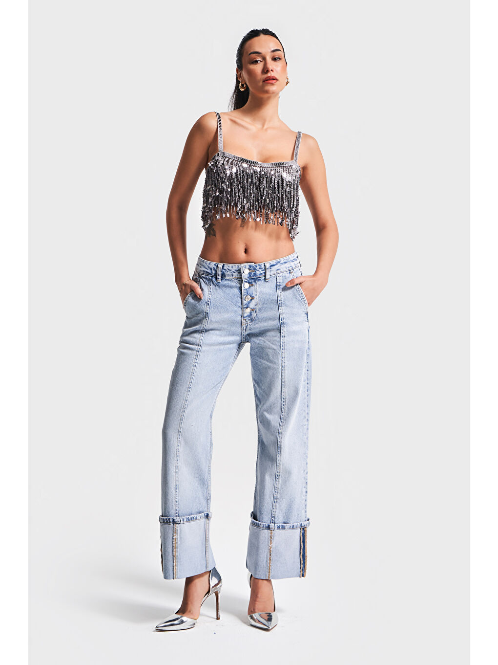 Mavi Kadın Snow Jean Rengi 4S5-3 Fold Stove Fit %100 Pamuk Paça Detaylı Tasarım Denim Jean