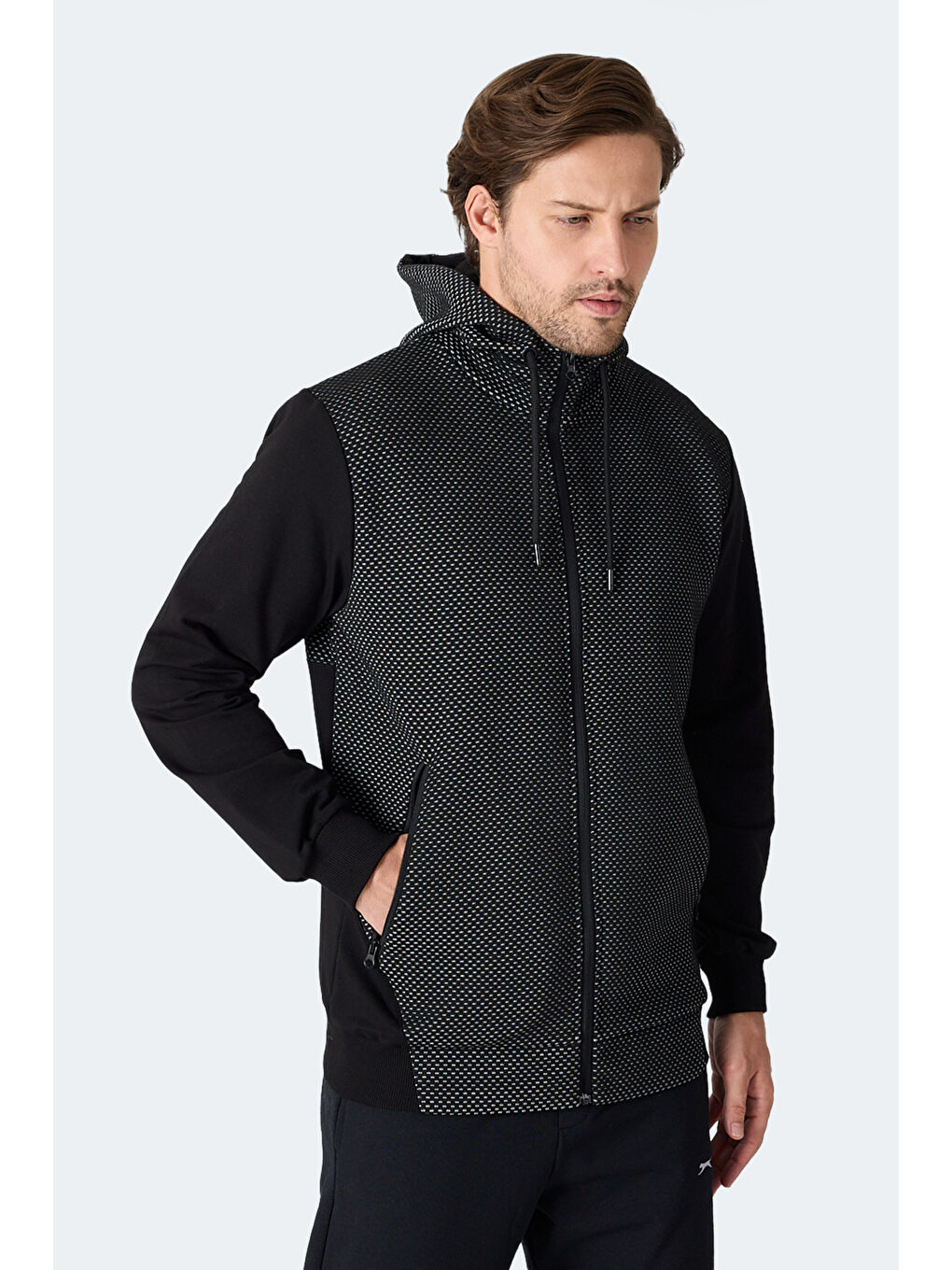 FLAME Erkek Kapüşonlu Cepli Siyah Sweatshırt-5