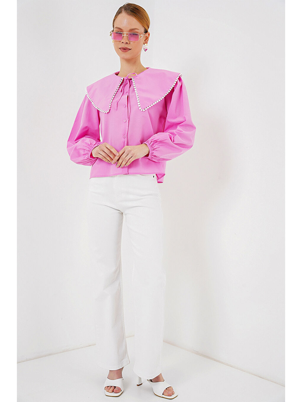 Kadın Bebe Yaka Gömlek 20314 - Pembe-1