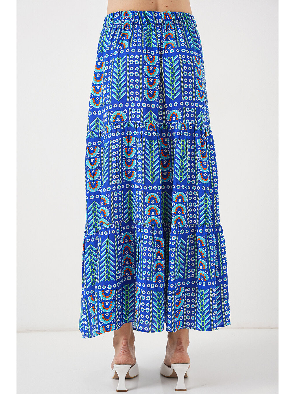 Mavi Kadın Desenli Uzun Etek 8053 - Saks-5
