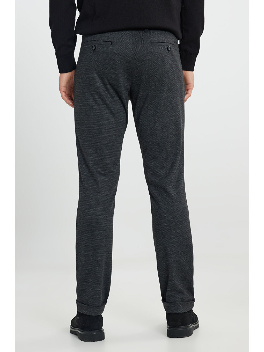 Erkek Siyah Yünlü Slim Fit Dar Kesim Desenli Yan Cep Pantolon-4