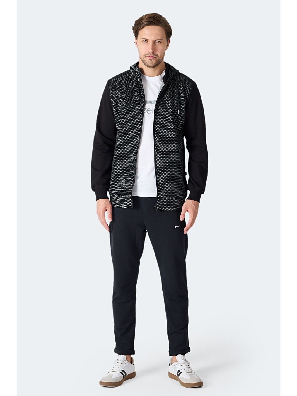 FLAME Erkek Kapüşonlu Cepli Siyah Sweatshırt-6