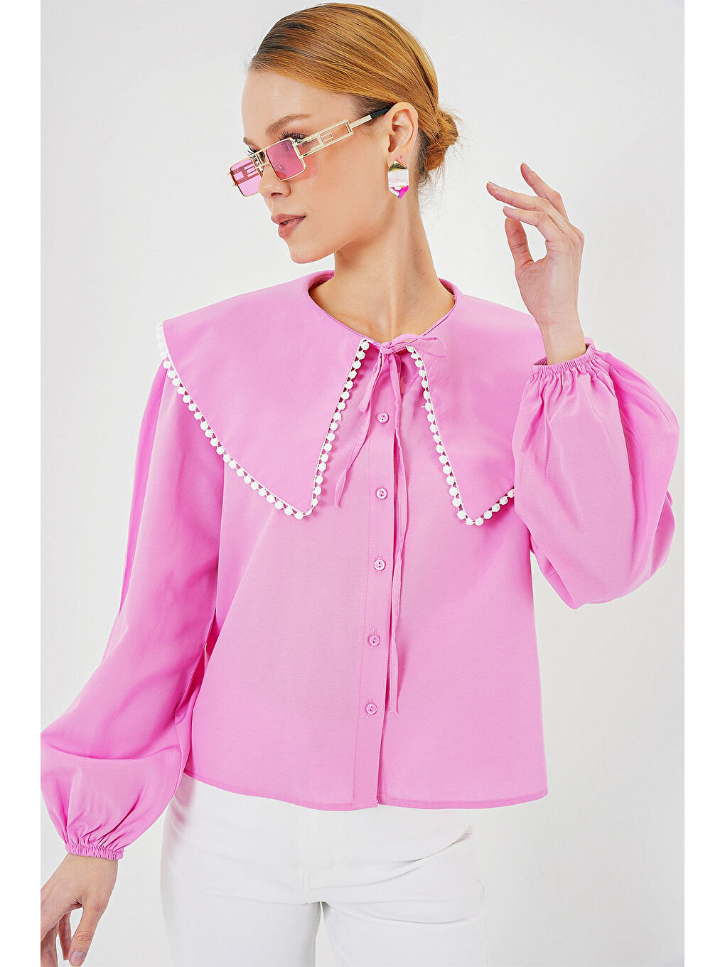Kadın Bebe Yaka Gömlek 20314 - Pembe-2