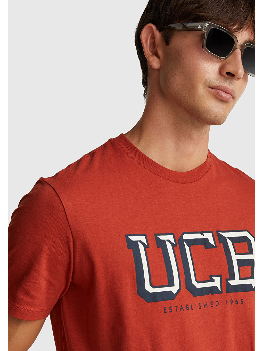 Erkek Kırmızı-UCB %100 Pamuk Önü Logo Baskılı Relax Fit T-Shirt-5