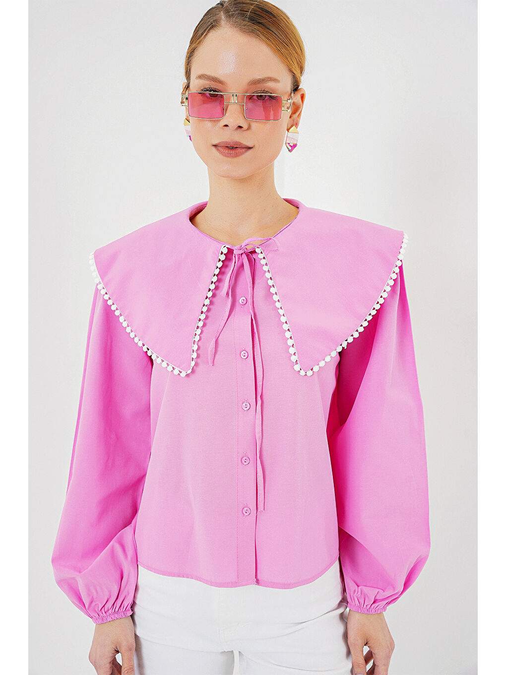 Kadın Bebe Yaka Gömlek 20314 - Pembe-3