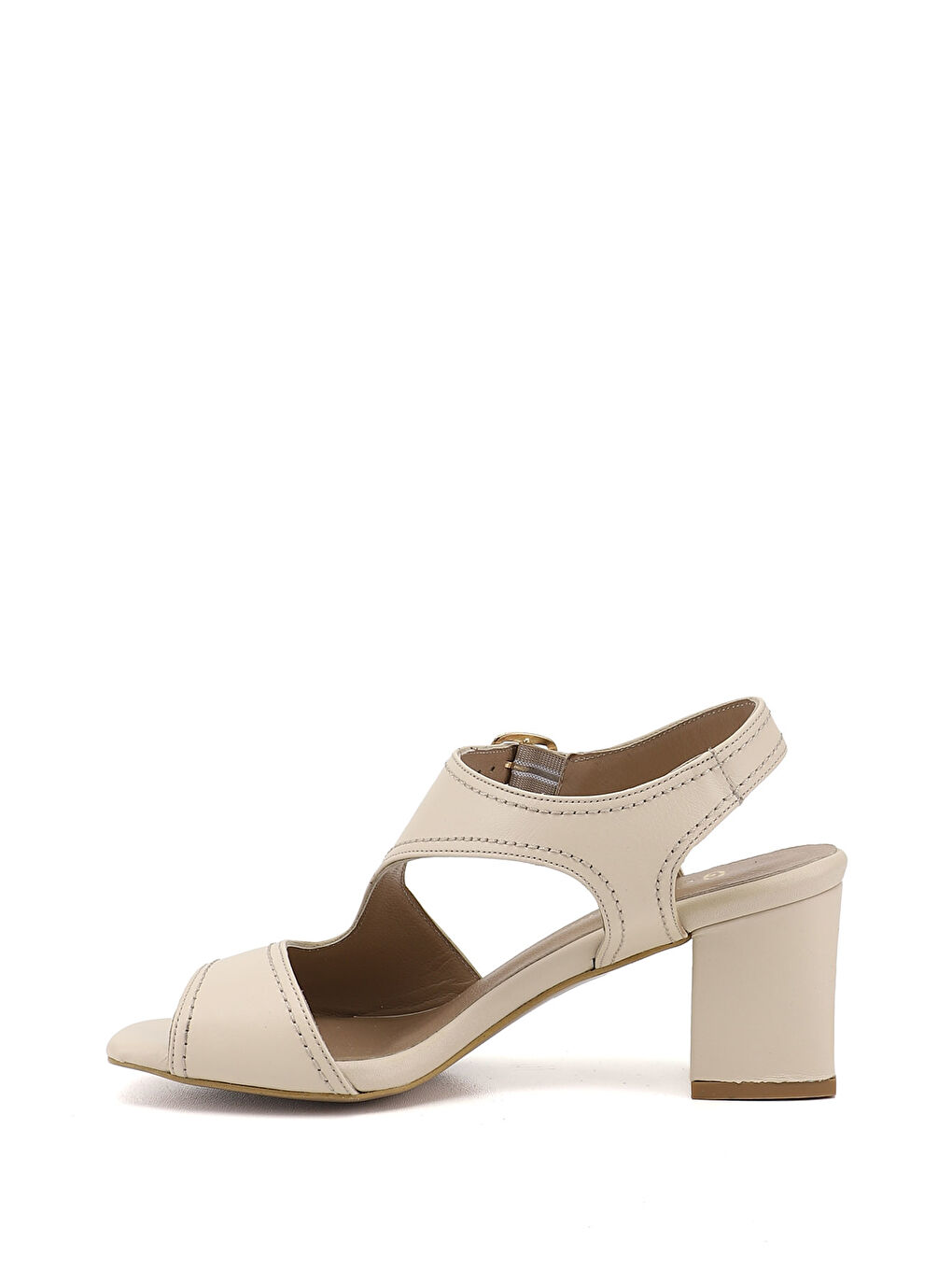 Bej Kadın YENİ BEJ Kalın Topuklu Arkası Açık Hakiki Deri Sandalet-3