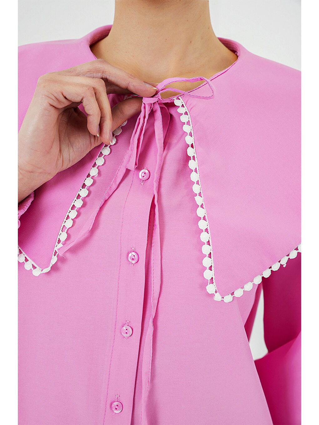 Kadın Bebe Yaka Gömlek 20314 - Pembe-4