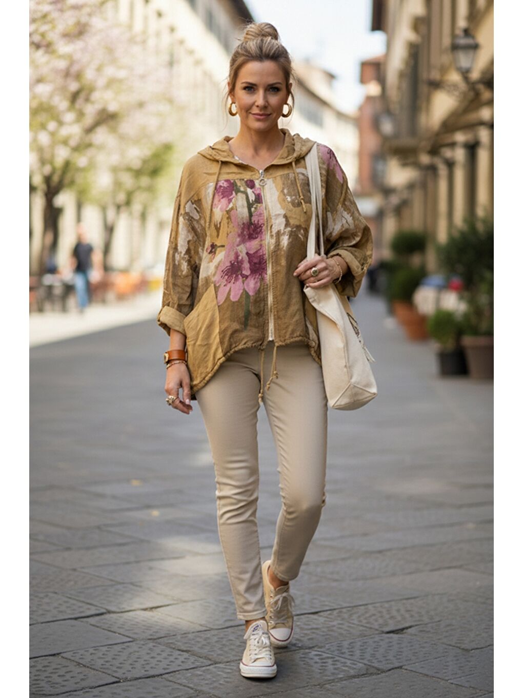 Sarı İtalyan Hardal Rengi Kapüşonlu 3/4 Kol Fermuarlı Cepli Casual Keten Görünümlü Dokuma Ceket 68 65-2