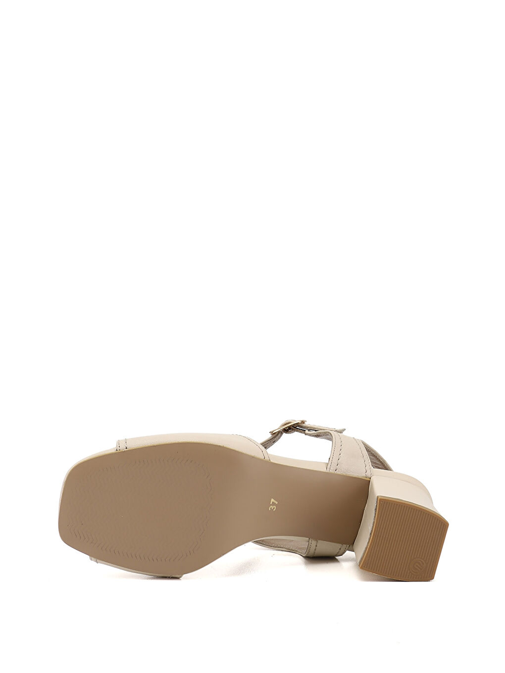 Bej Kadın YENİ BEJ Kalın Topuklu Arkası Açık Hakiki Deri Sandalet-4