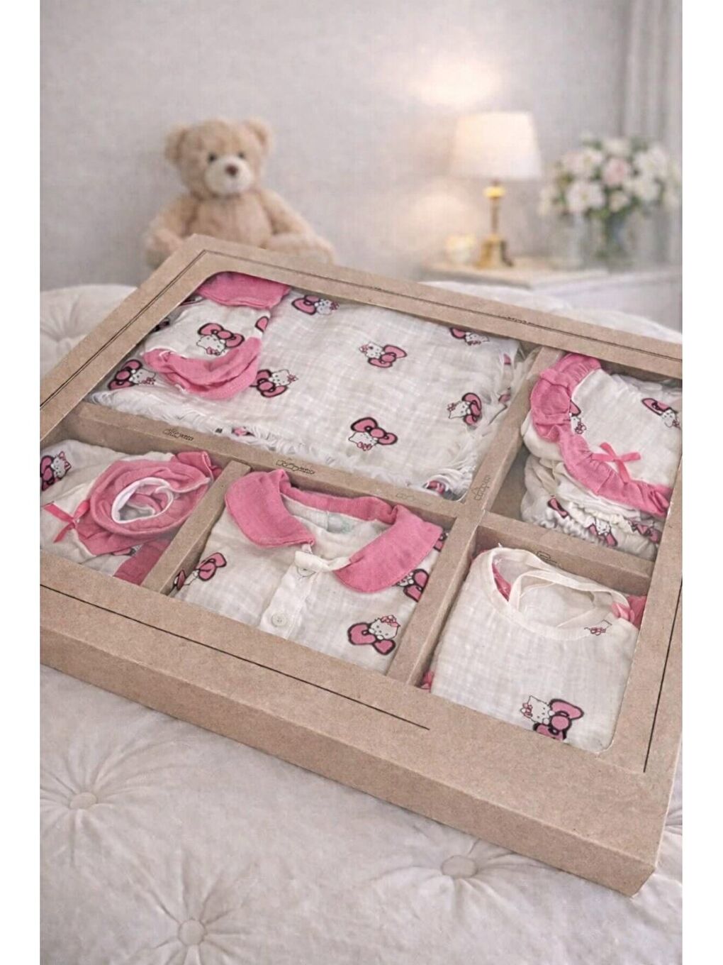 Beyaz Kız Bebek Müslin Kumaş 10lu Hastane Çıkış Seti Hediyelik 0-3 ay Pamuklu Yenidoğan-1