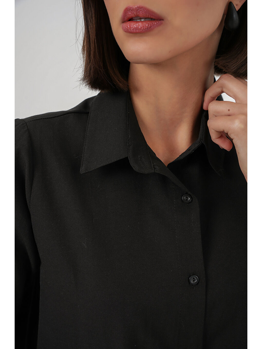 Kadın Uzun Kol Basic Gömlek 20279 - Siyah-4
