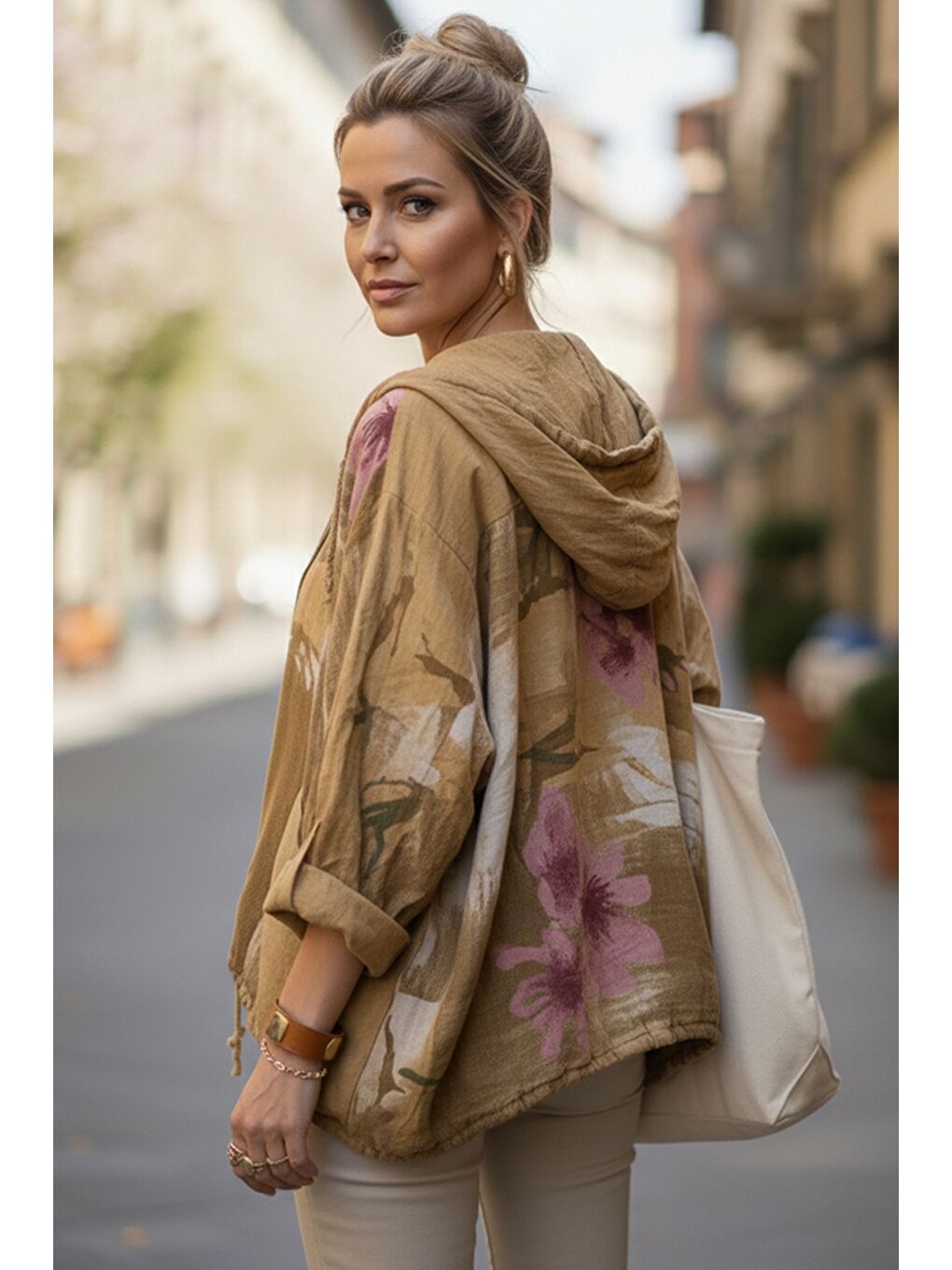 Sarı İtalyan Hardal Rengi Kapüşonlu 3/4 Kol Fermuarlı Cepli Casual Keten Görünümlü Dokuma Ceket 68 65-4