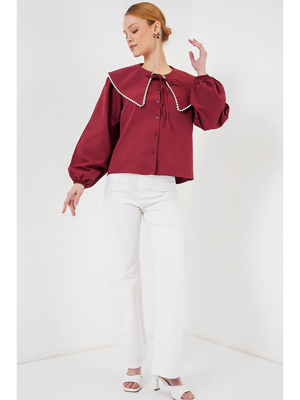 Kadın Bebe Yaka Gömlek 20314 - Bordo-1