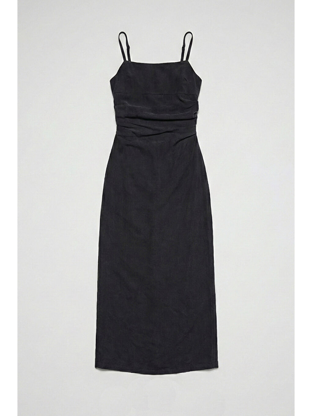 Kadın Siyah Renk s6-1 Maxi Boy Askılı Yırtmaçlı Özel Kumaş Elbise-4