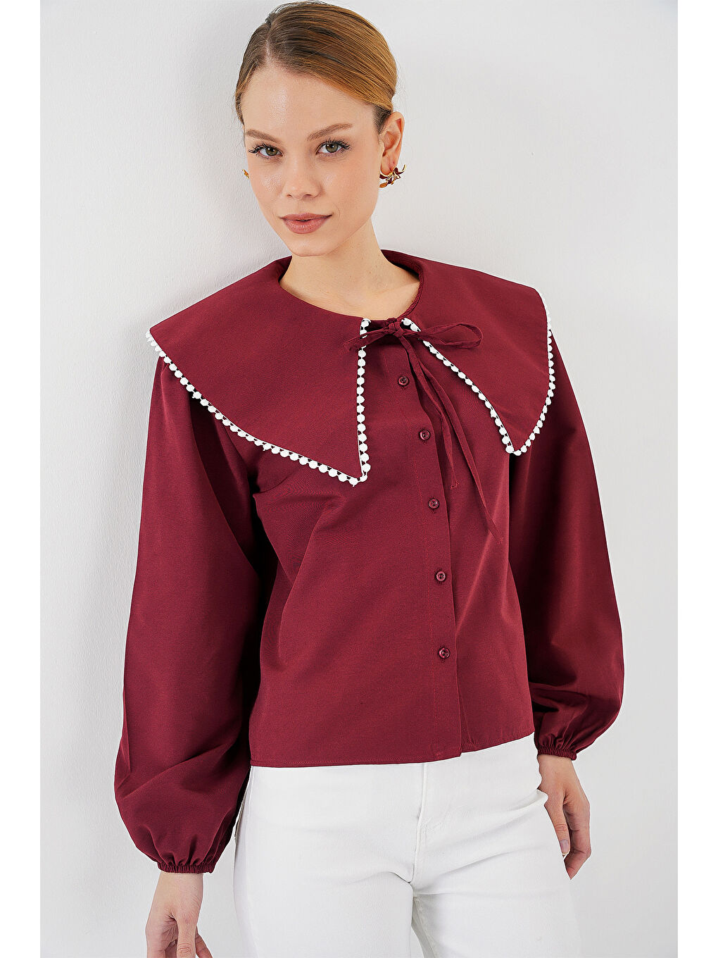 Kadın Bebe Yaka Gömlek 20314 - Bordo-2