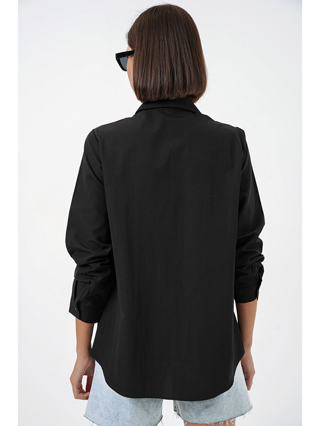 Kadın Uzun Kol Basic Gömlek 20279 - Siyah-5