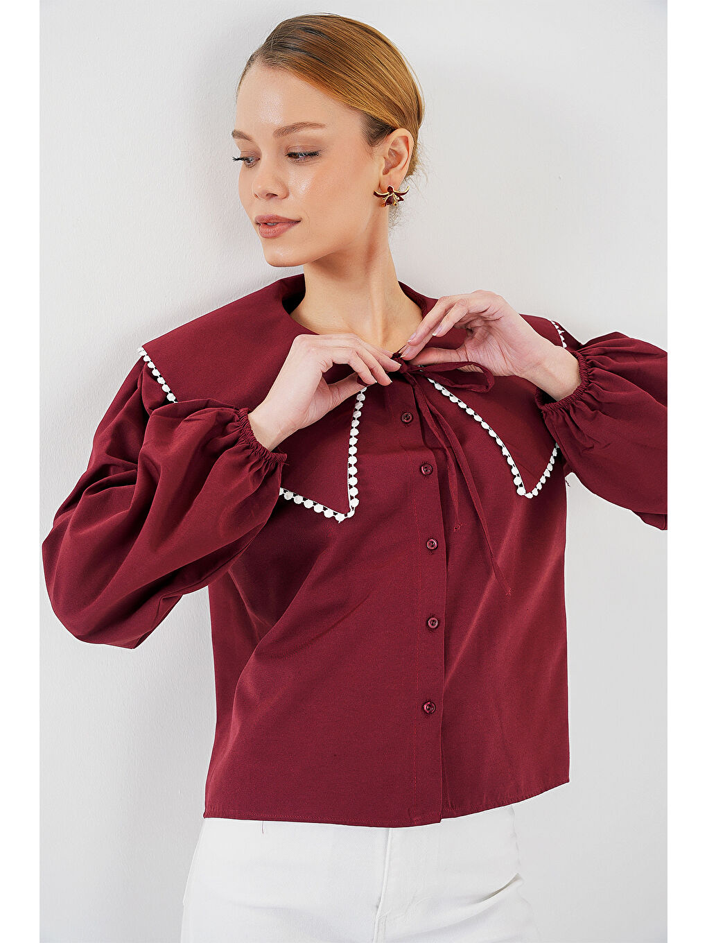Kadın Bebe Yaka Gömlek 20314 - Bordo-3