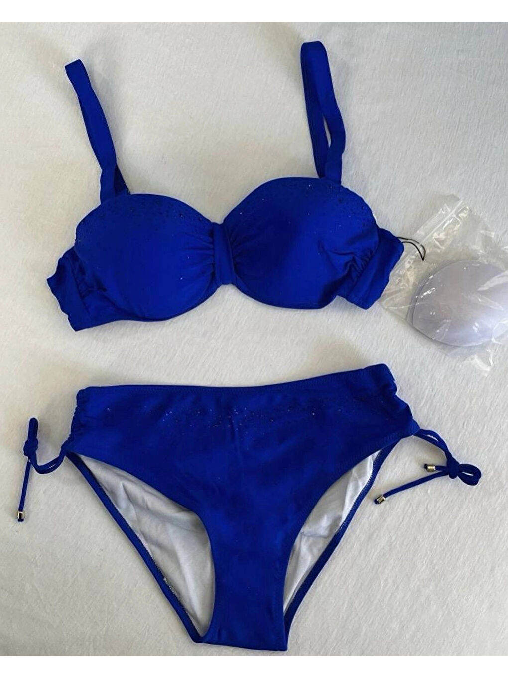Kadın Saks Mavi Taş İşlemeli Astarlı Bikini Takım HZL25S-LC3361-1