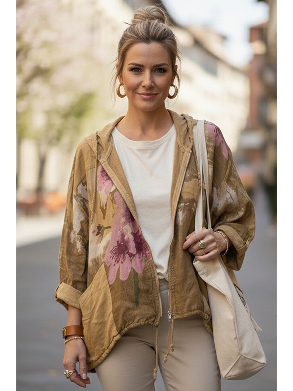 Sarı İtalyan Hardal Rengi Kapüşonlu 3/4 Kol Fermuarlı Cepli Casual Keten Görünümlü Dokuma Ceket 68 65-5