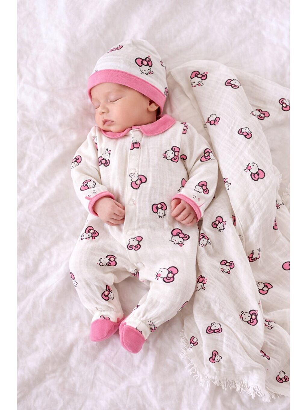 Beyaz Kız Bebek Müslin Kumaş 10lu Hastane Çıkış Seti Hediyelik 0-3 ay Pamuklu Yenidoğan-2