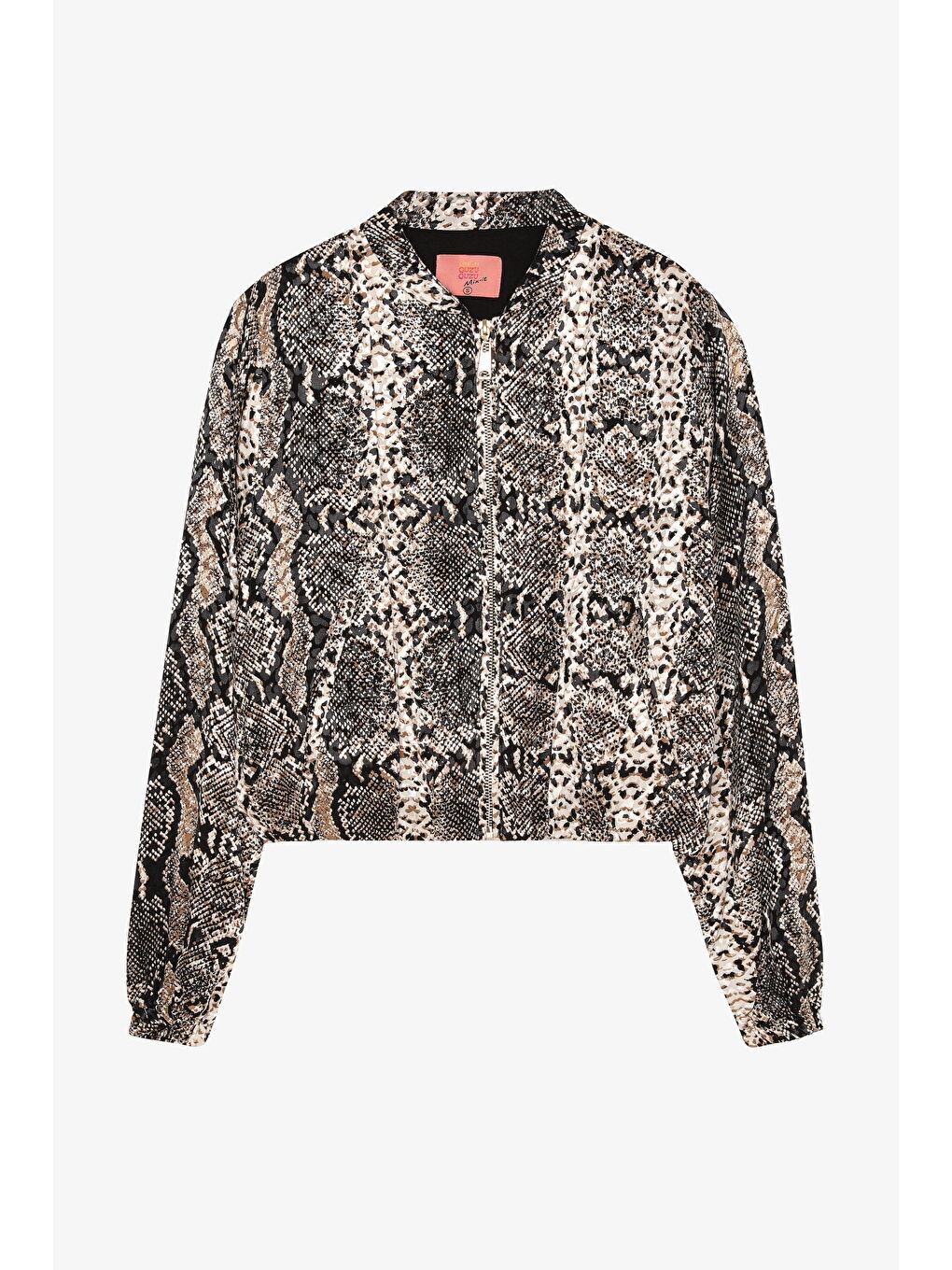 Yılan Desenli Fermuarlı Kısa Ceket Kahverengi