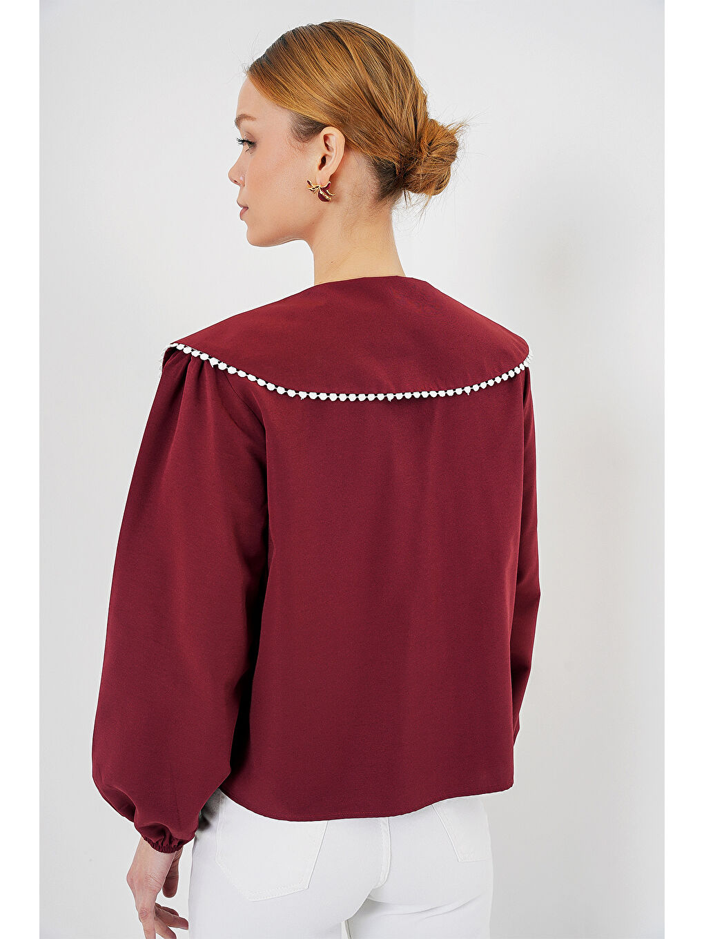 Kadın Bebe Yaka Gömlek 20314 - Bordo-5
