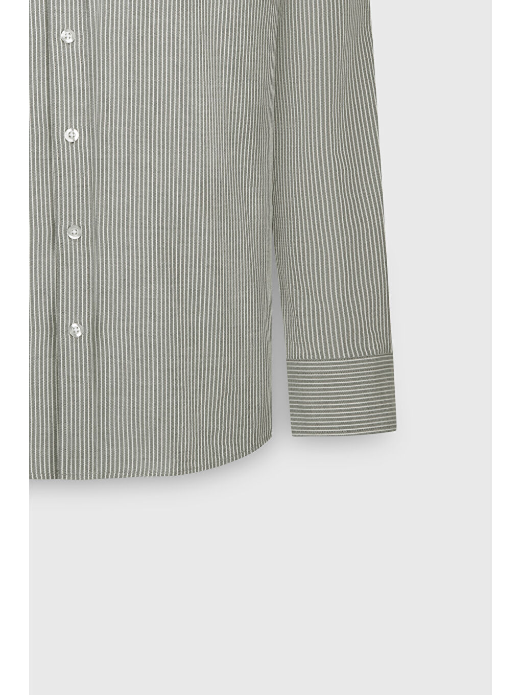 Erkek Haki-Beyaz %100 Pamuk Slim Fit Dar Kesim Düğmeli Yaka Çizgili Gömlek-7
