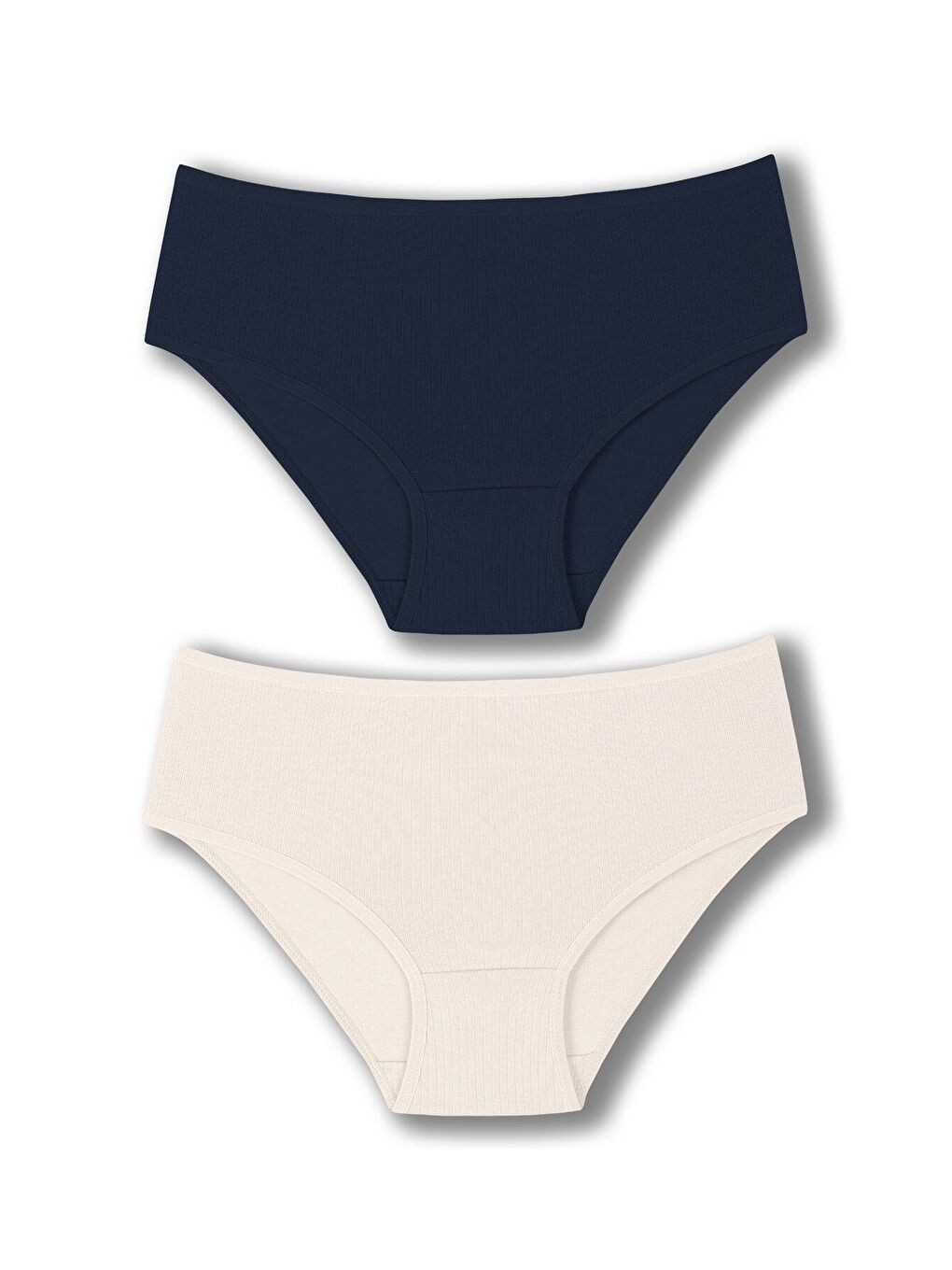 Ekru Pamuklu Fitilli Yüksek Bel Büyük Beden Kadın Külot 2'li