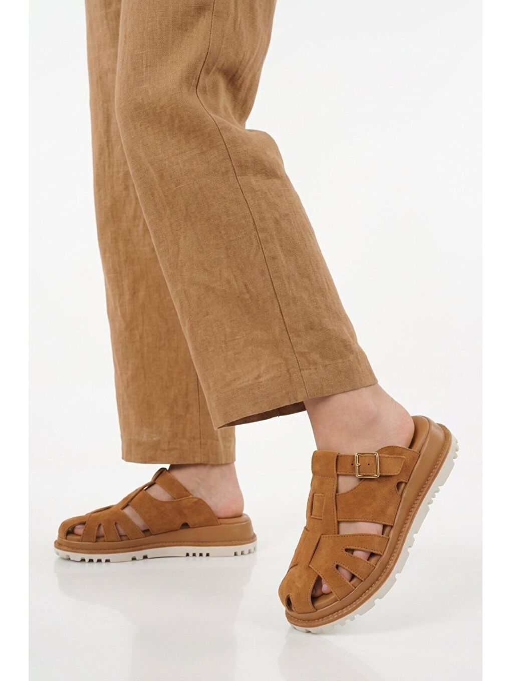 Kahverengi Taba Süet Hakiki Deri Kadın Terlik Z797 Z-1