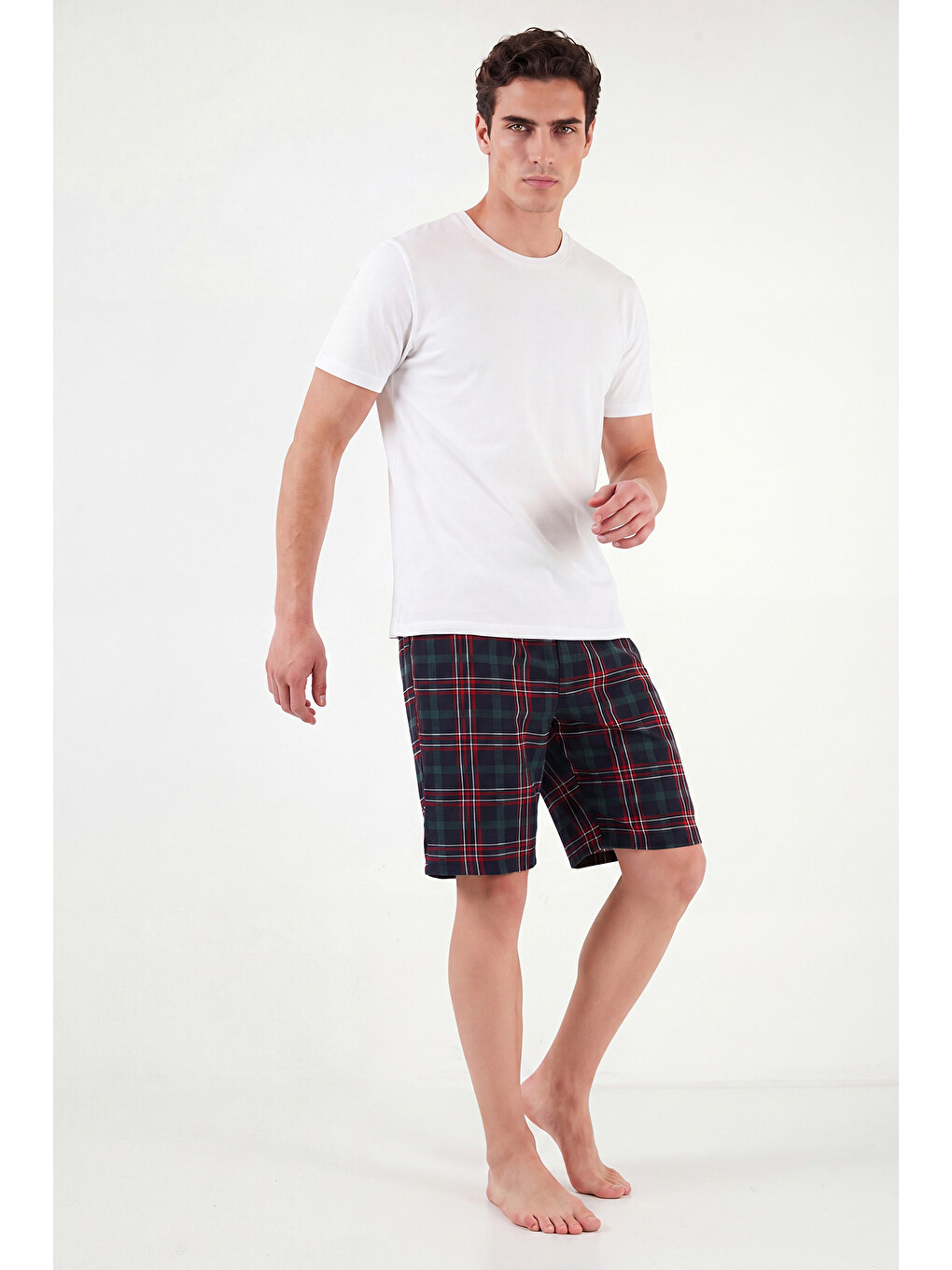 Yeşil Pamuklu Regular Fit Bağlamalı Cepli Pijama Şort 6574004-1