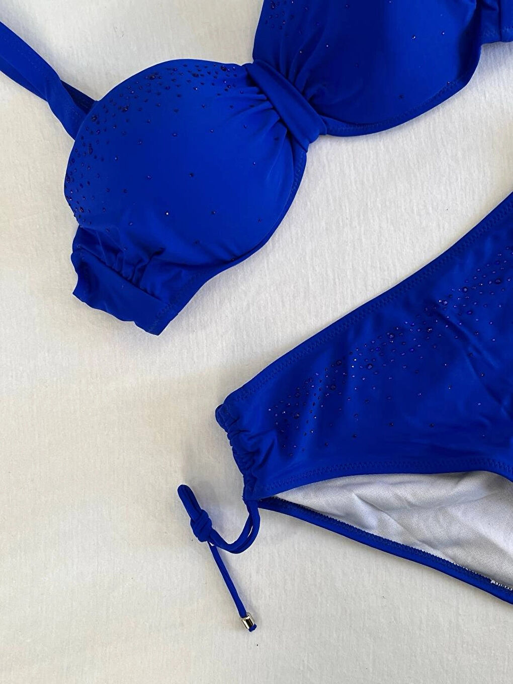Kadın Saks Mavi Taş İşlemeli Astarlı Bikini Takım HZL25S-LC3361-2