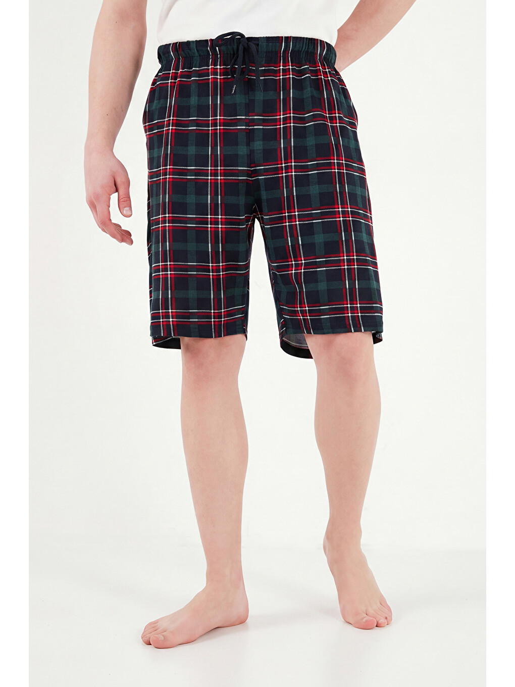 Yeşil Pamuklu Regular Fit Bağlamalı Cepli Pijama Şort 6574004-2