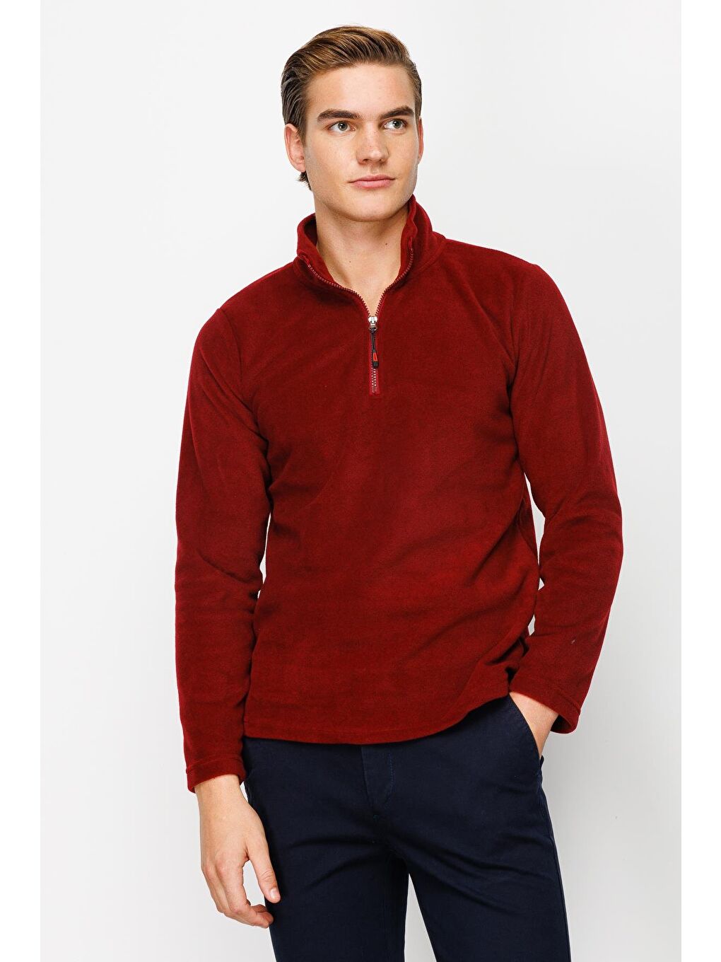 Erkek Bordo Yarım Fermuar Polar-1