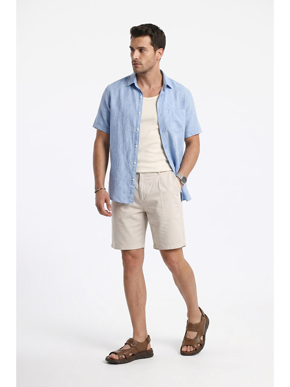 Kahverengi Erkek KAHVERENGİ Ayarlanabilir Cırt Bantlı Hakiki Deri Sandalet-2