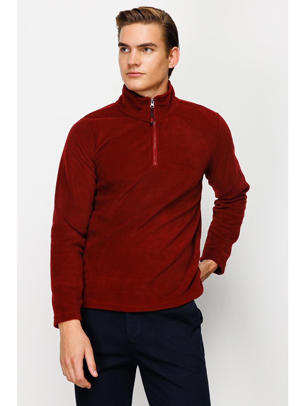 Erkek Bordo Yarım Fermuar Polar-2