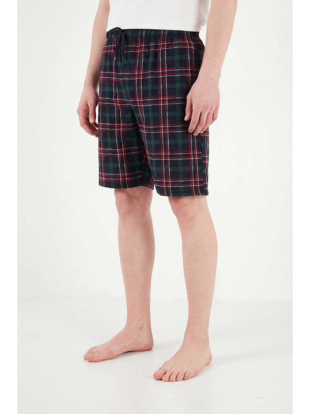 Yeşil Pamuklu Regular Fit Bağlamalı Cepli Pijama Şort 6574004-3