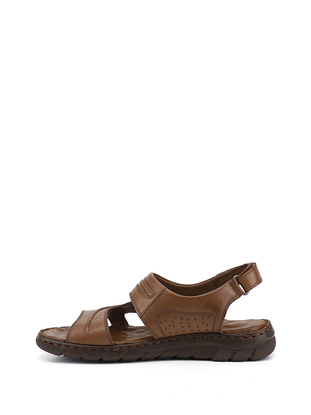 Kahverengi Erkek KAHVERENGİ Ayarlanabilir Cırt Bantlı Hakiki Deri Sandalet-3