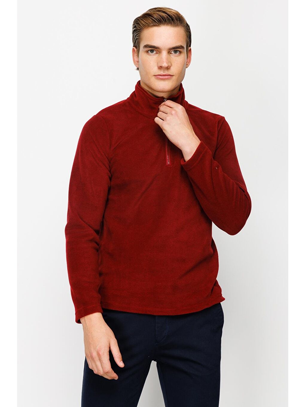 Erkek Bordo Yarım Fermuar Polar-3