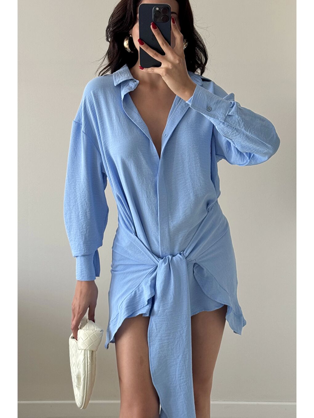 Kadın Mavi Gömlek Elbise 458521