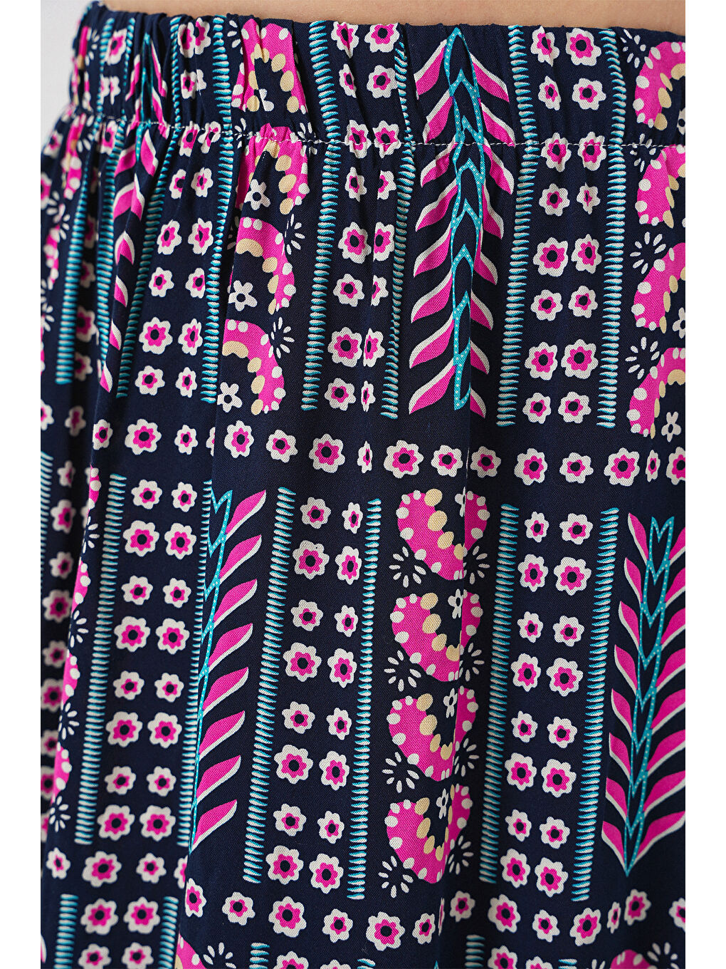 Kadın Desenli Uzun Etek 8053 - Lacivert-4