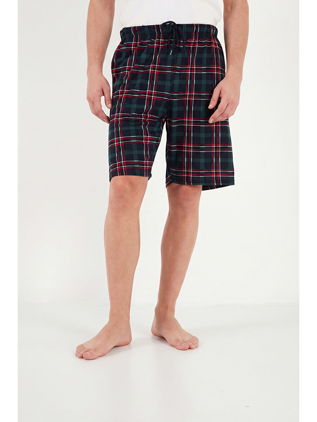 Yeşil Pamuklu Regular Fit Bağlamalı Cepli Pijama Şort 6574004-4