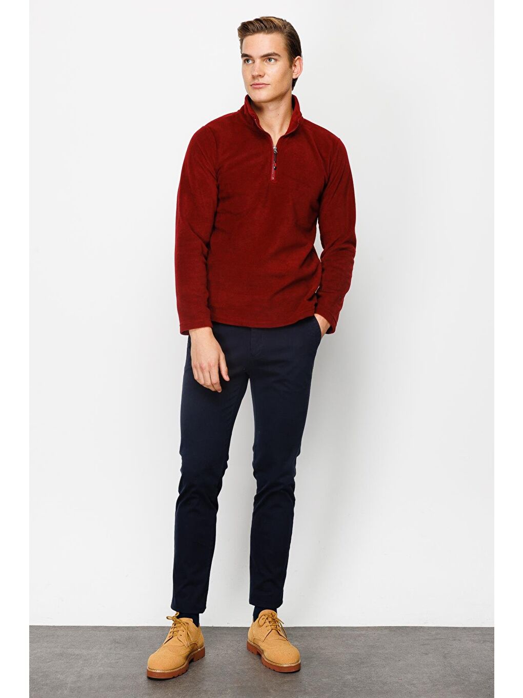 Erkek Bordo Yarım Fermuar Polar-5